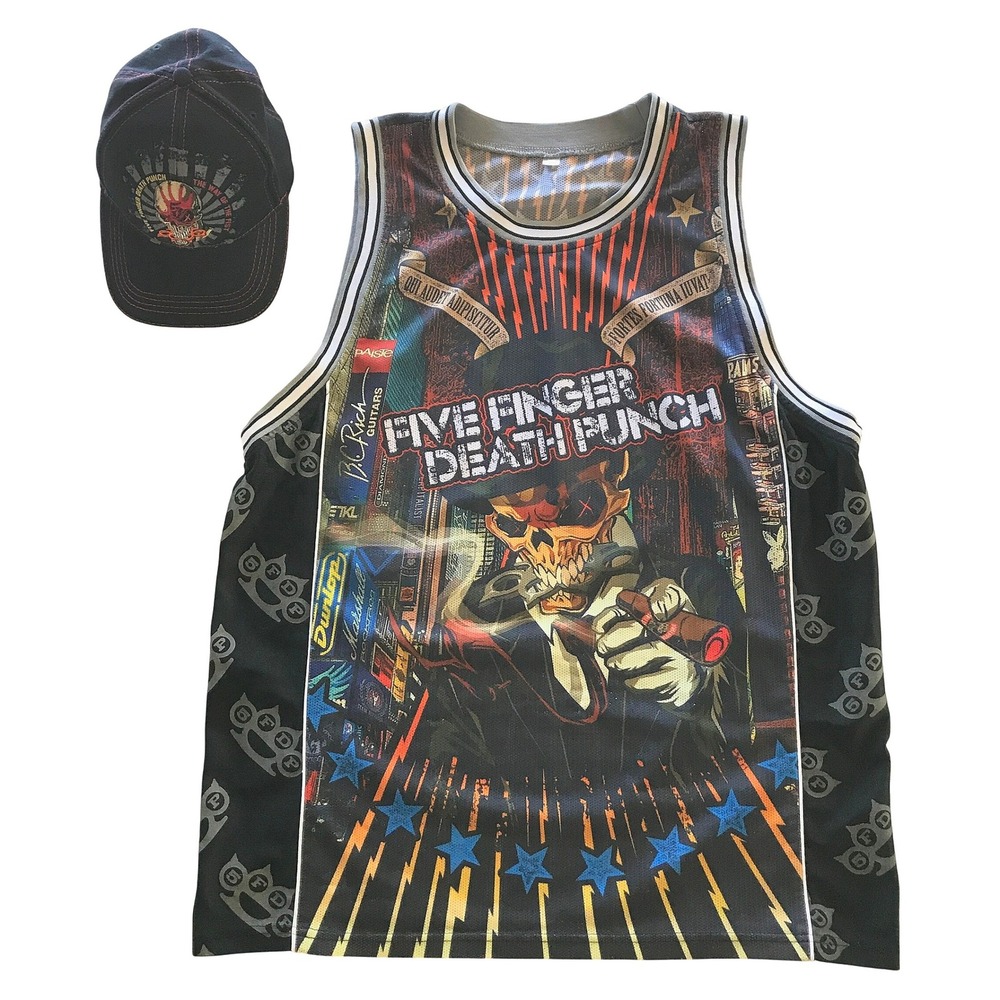 Five Finger Death Punch Jersey and Hat Set Mens XL Mesh Tank Top Baseball Cap